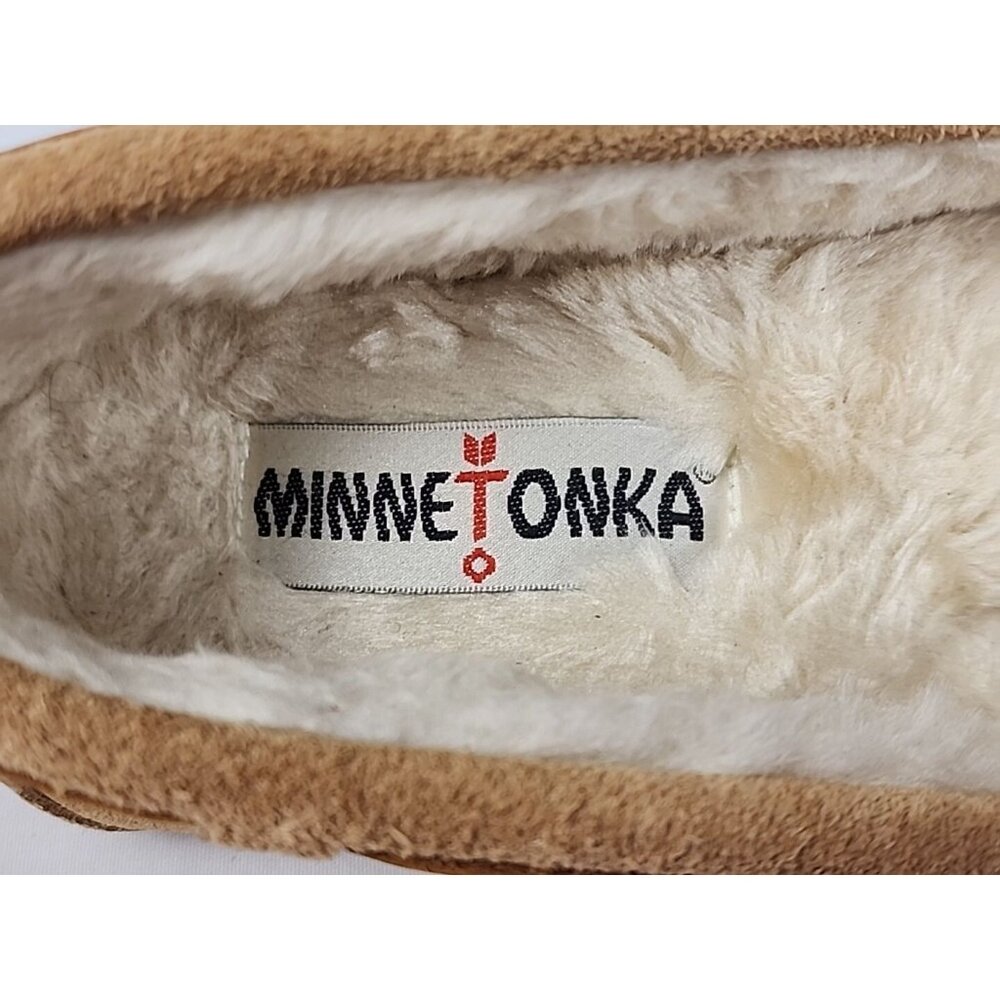 Minnetonka Women's Moccasins 7M Faux Lined Shoes 4052 Tan Leather Suede EUC - Picture 11 of 11